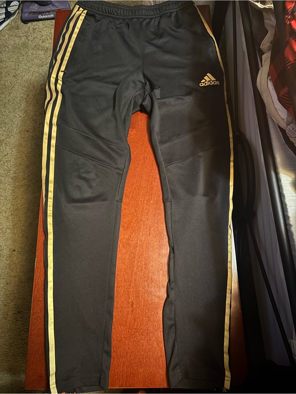 adidas Black Joggers with Gold Side Stripes